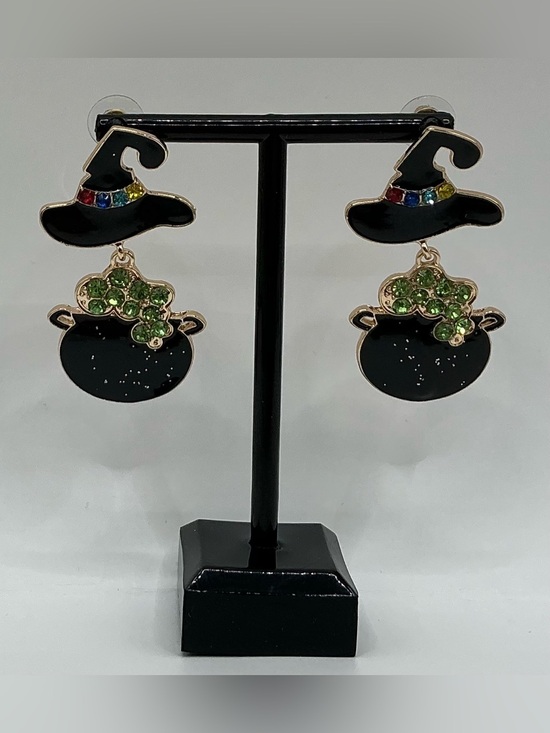Jewelry - ENAMEL AND RHINESTONE WITCH CAULDRON AND HAT PIERCED EARRINGS NWOT